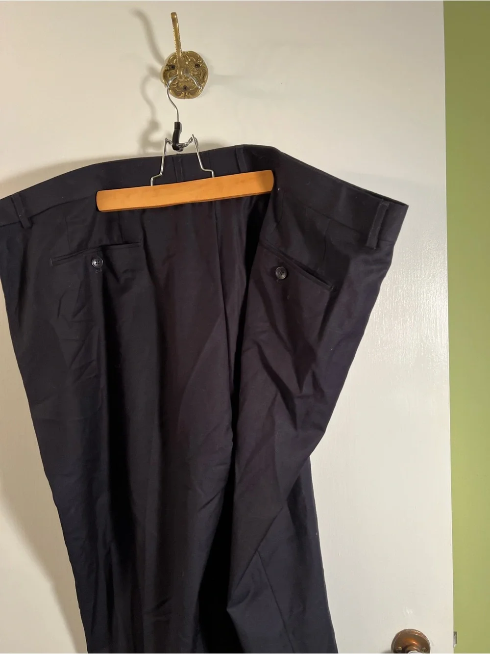 Mazari Men’s Size 50L Trousers Dress Pants Flat Front Navy Blue Polyester Rayon
